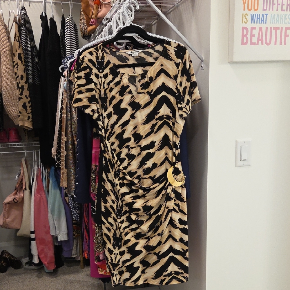 Peter Nygard Beige and Black Animal Print Dress